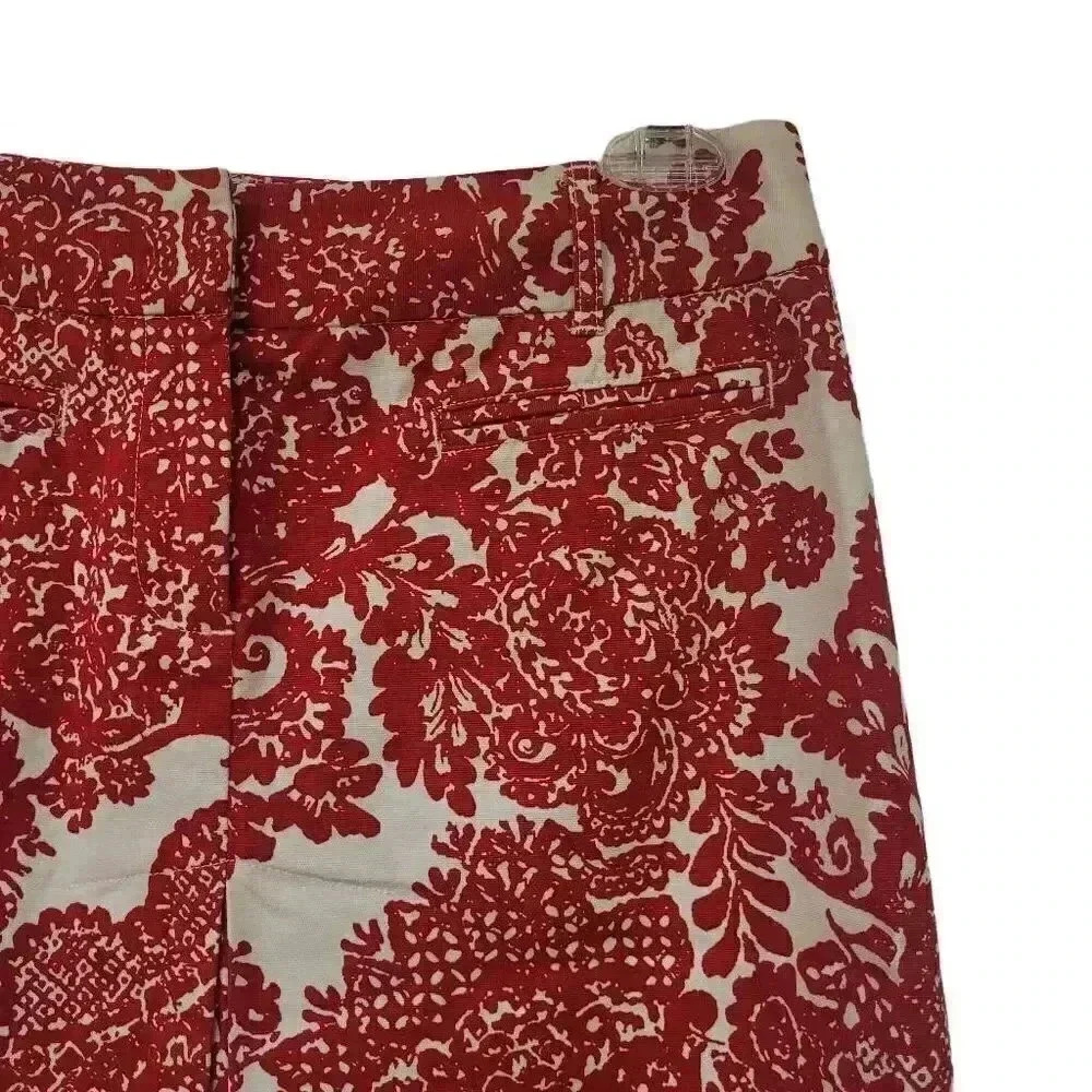 Talbots Women's Red & Ivory Cotton/Spandex Jacquard Floral A-Line Skirt - Picture 3 of 9